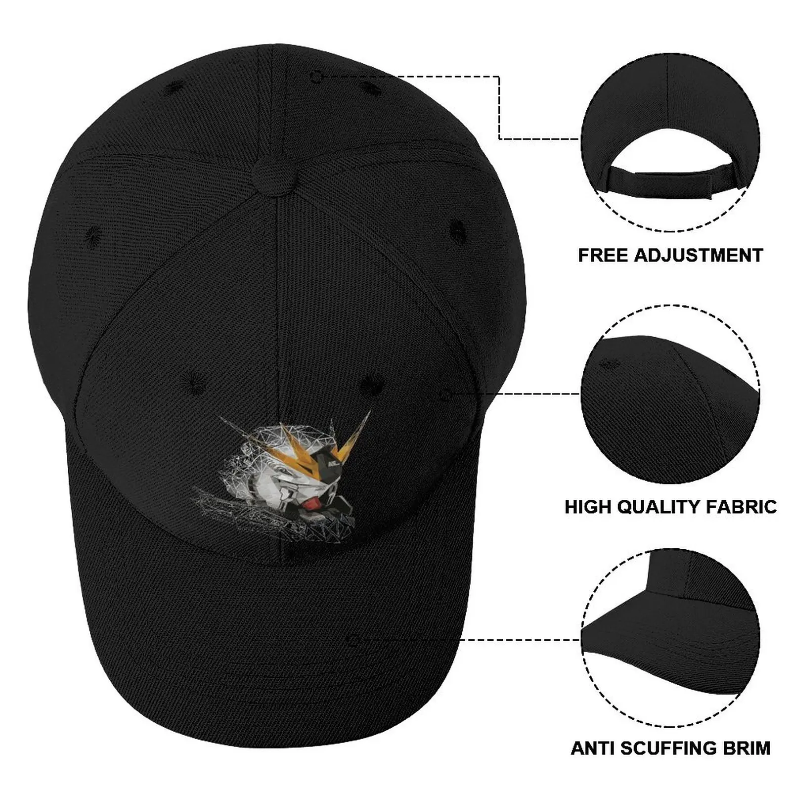 Gundam Baseball Cap Uv Protection Polyester Cute Baseball Hat Big Head Running Printed Cap