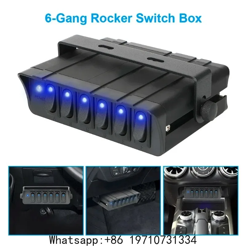 

40A 12V 6 Gang Buttons Aluminum With LED Light Indicator Toggle Switch Panel Car Fuse Box Rocker For Boat Truck JEEP Offroad RV