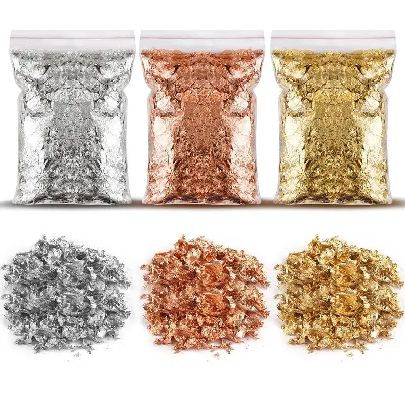 Imitation Gold Sliver Copper Foil Sequins Glitter Craft Leaf Flake Sheet Shiny Foil Paper For Gilding DIY Nail Art Decoration