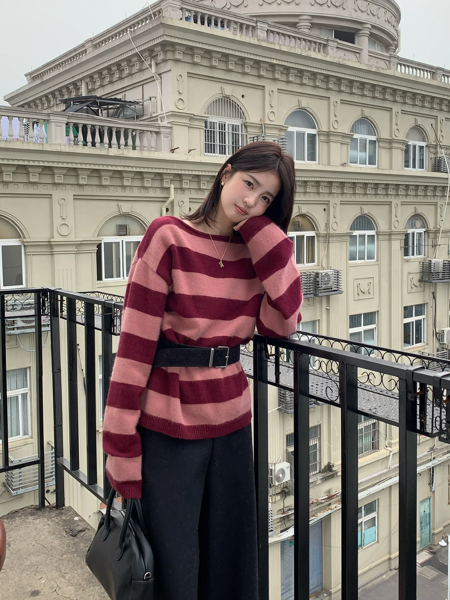 

Classic Striped Woolen Knitwear Gentle Design Autumn Winter Ladies Sweater Soft Comfortable Long Sve Button up Cardigan