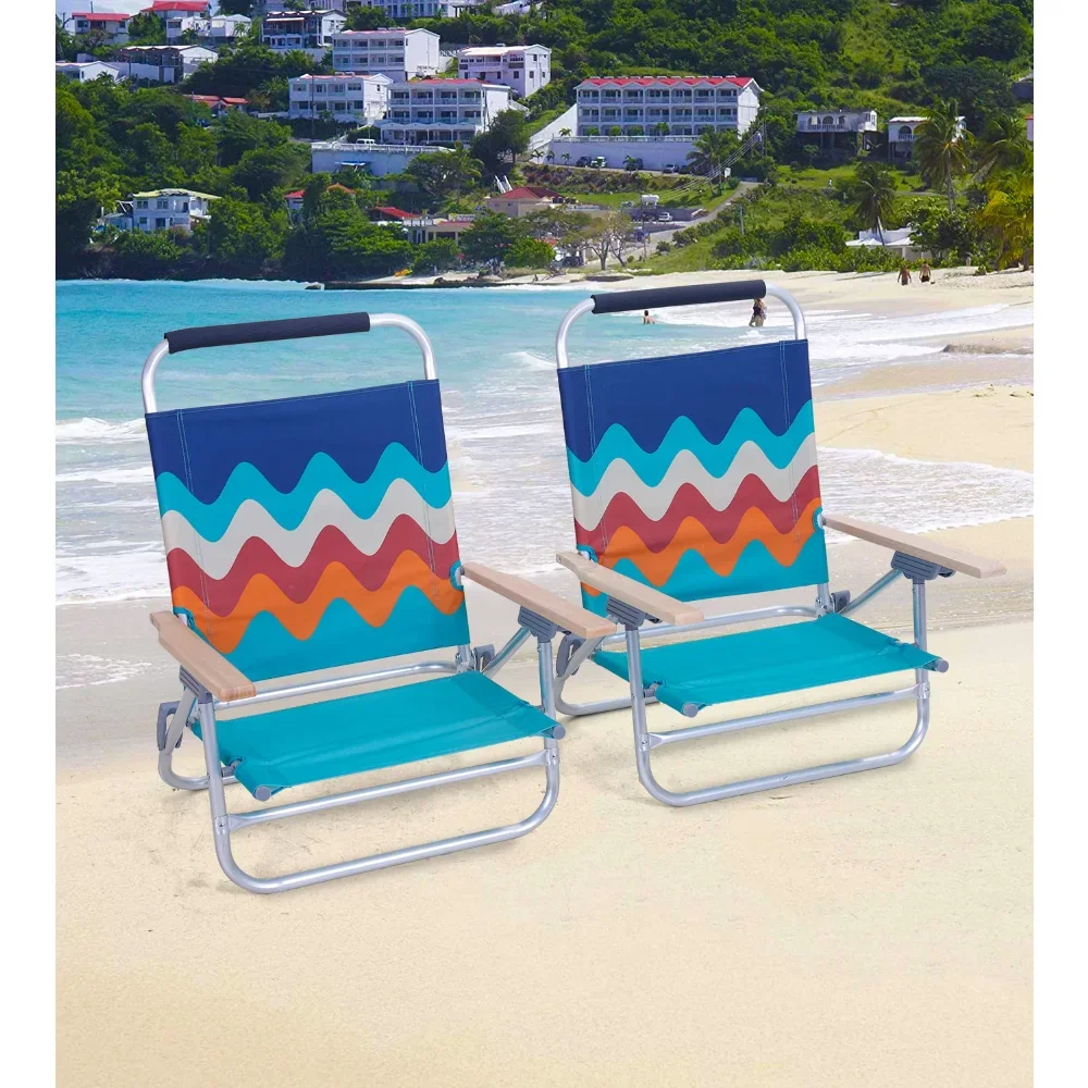 Set of 2 Beach Chair  Backpack Wood, Plastic,Aluminum Chair with 3 Position,Up To 250 Lbs