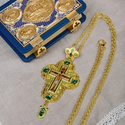 HT Gold Plating Jesus Crucifix Enamel Orthodox Pectoral Cross Necklace Large Pendant for Bishop with Customized Colors