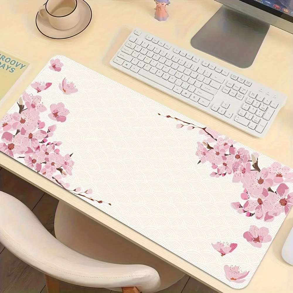 Tapis de souris et tapis de bureau à thème fleurs de cerisier - Tapis de table antidérapants pour e-sport