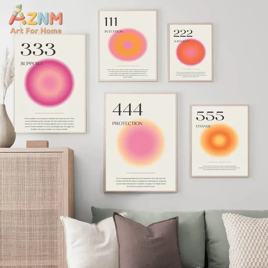 Angel Number Gradient Aura 333 444 555 Y2k Wall Art Canvas Painting Nordic Posters and Prints Wall Picture for Living Room Decor