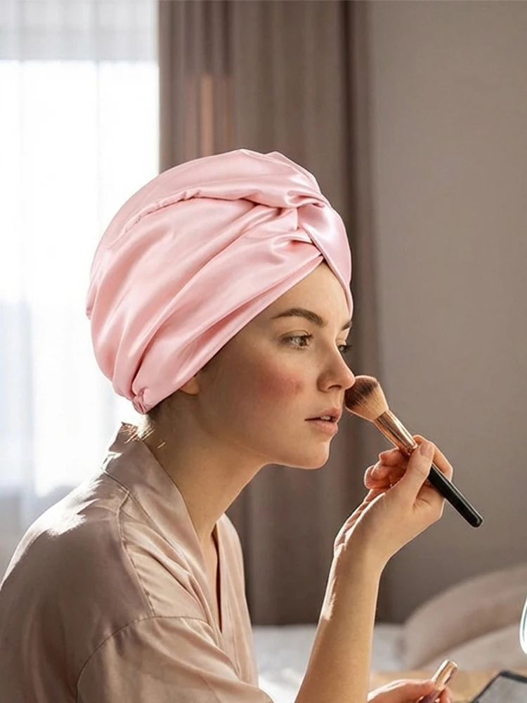 

Imitation Silk Double-layer Nightcap New Cross Shaped Headscarf Hat For Beauty Hair Care Elasticity Available Multiple Colors