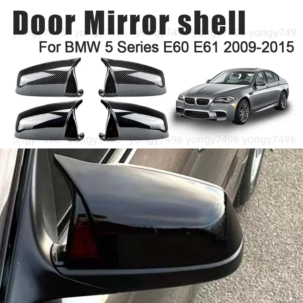 Car Upgrade For BMW 5 Series E60 E61 2009-2015 Door Mirror Shell Glossy Black Carbon Fiber Forging Marks Protective Cover