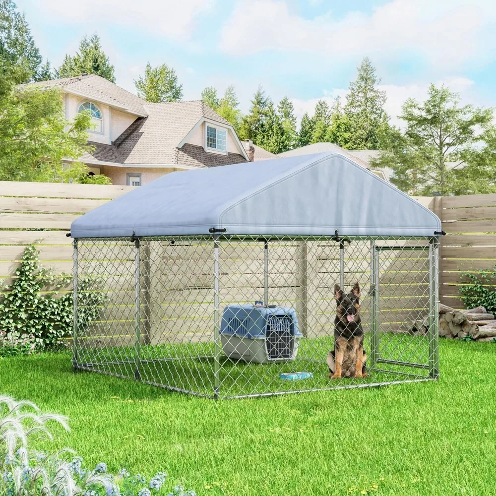 

Large Outdoor Dog Kennel, 7' x 5.9' x 5.1' - 2.5 Wire Diameter Thickened Wire Mesh Dog Kennel Outside, UV & Water Resistant 420D