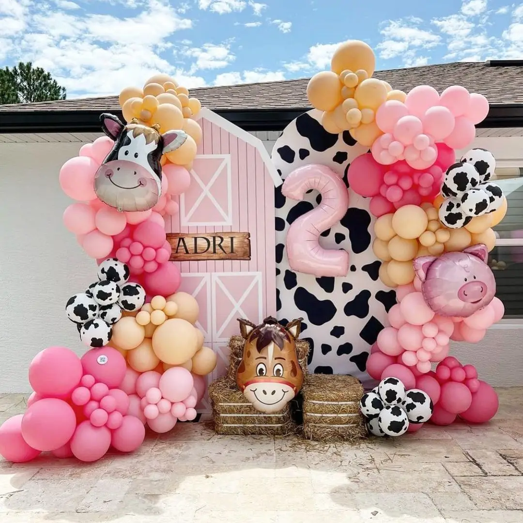 

Two Groovy Girls Cow Farm Theme Balloon Arch Set 2nd Birthday Party for Girl TWO FAST / Pink Balloons cow balloon