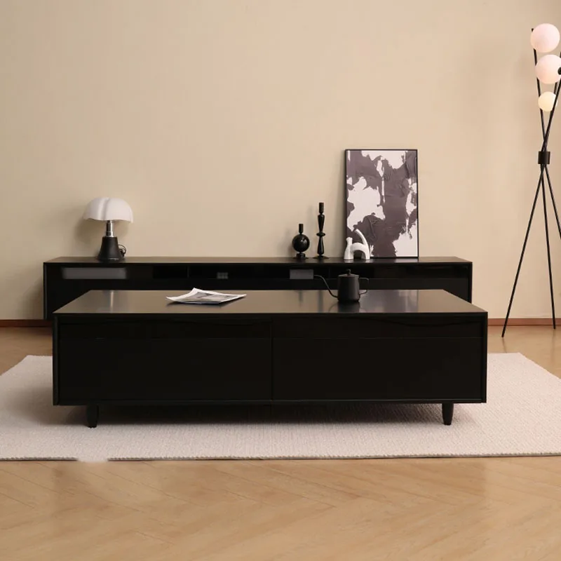 

Black Simple Tv Stand Detals Design Drawer Innovative Nordic Glass Modern Tv Table Wood Minimalistic Muebles Hogar Furniture