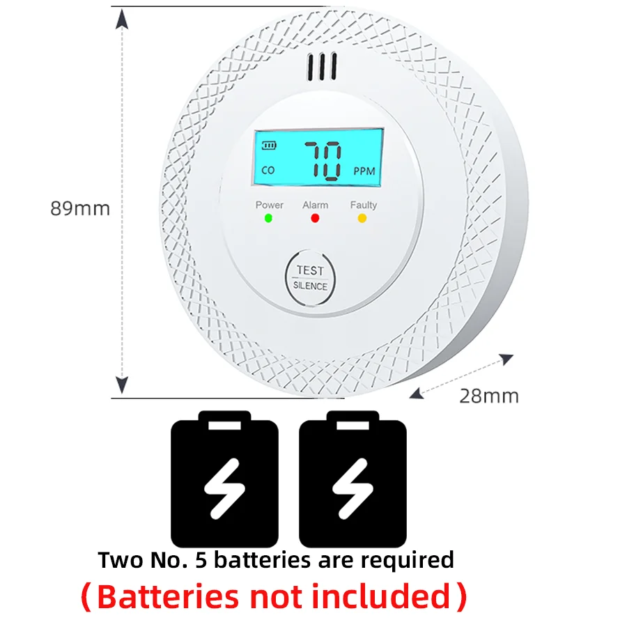 كاشفات أول أكسيد الكربون جهاز كشف إنذار ثاني أكسيد الكربون المستقل مع شاشة رقمية لمكتب المطبخ والمطعم والفنادق
