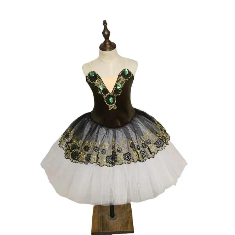 Tutú para niños, disfraz de actuación de Cisne pequeño, falda tutú con tirantes verde oscuro para niñas, disfraz de actuación, tutú de ballet