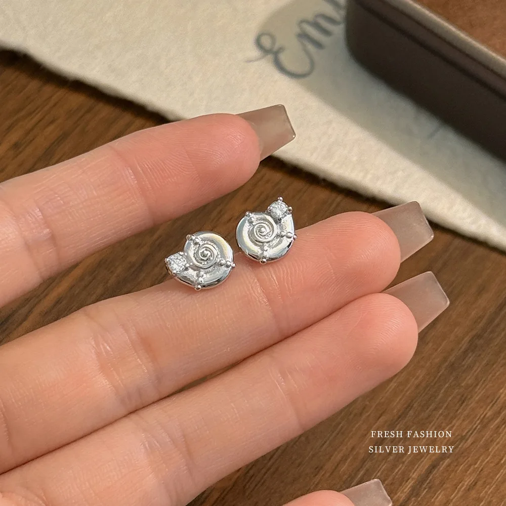 ITSMOS Silver Needle Post Spiral Swirl Shell Stud Twist Earrings Piercing Summer Jewelry for Women Girls Gift Y2K Aesthetic