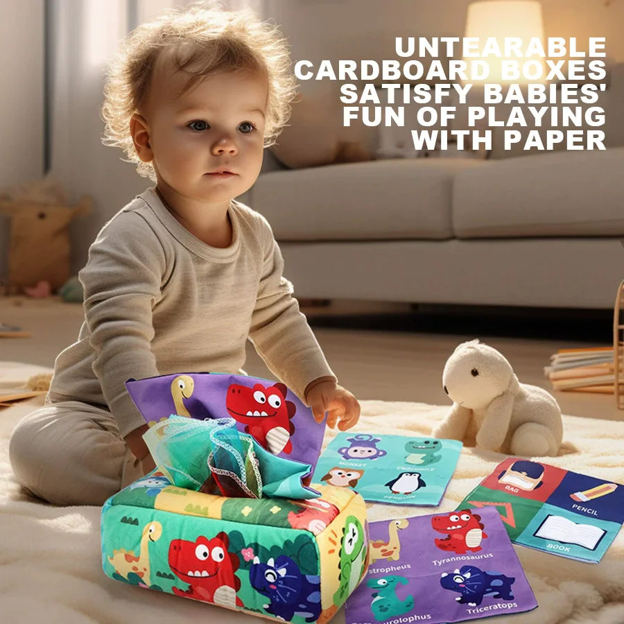 Baby Papieren Mand Speelgoed Scheurbestendig Tissue Box Oefening Baby's Fijne Vinger Bewegingen Zachte Zijden Sjaal Lade Box Baby Cadeau