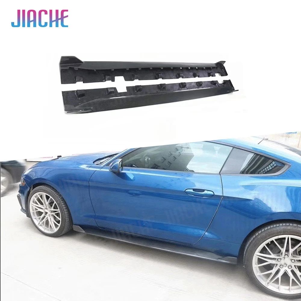 

High Quality Carbon Fiber Side Skirts Lip Aprons Protector For Ford Mustang 2015 2016 2017 2PCS/Set Car Styling