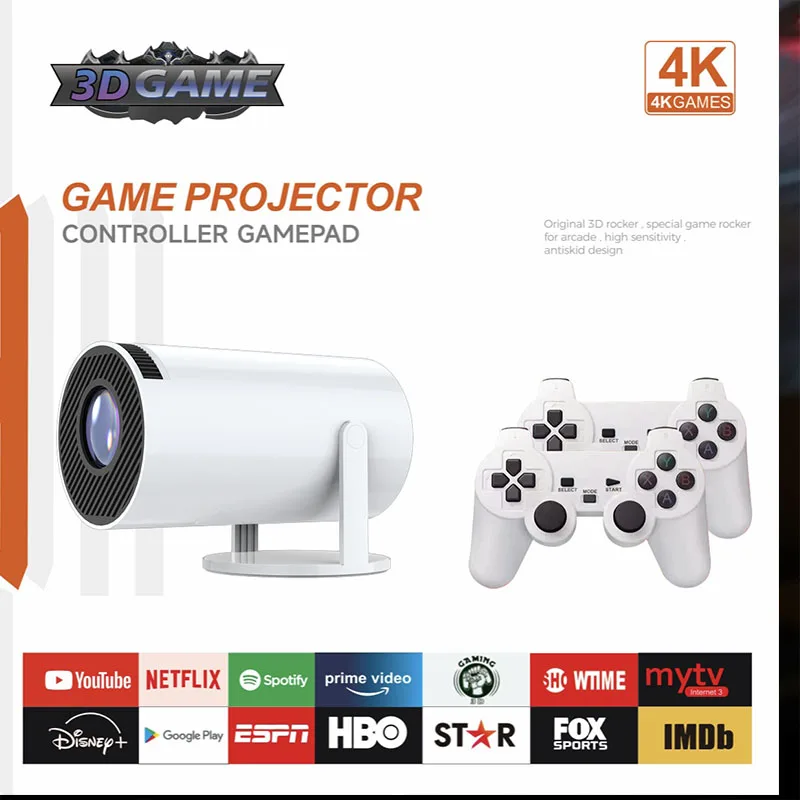 

Smart Portable Projector Game projector 4K Android11.0 720P Native 1280*720P compatible with mobile phones and game controllers.