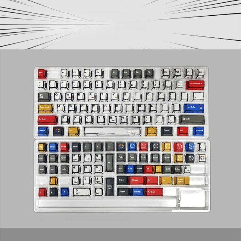 Comic-Style Mixed-Color Keycaps 136 Keys CHERRY Height Keycap Set Hand-Painted Comic-Style Keycap Mechanical Keyboard Keycaps