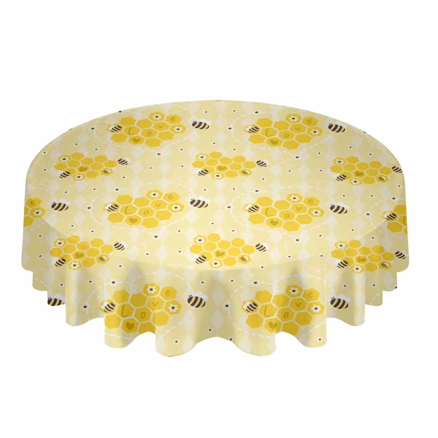 Bee Hive Yellow Flowers Round Table Cloth Festival Dining Tablecloth Waterproof Table Cover for Wedding Party Decor