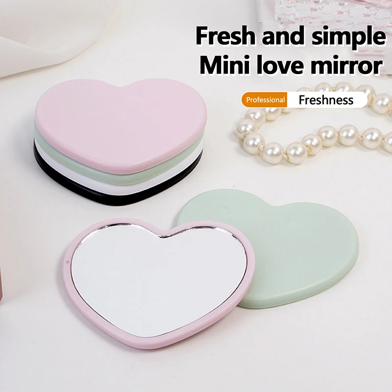 Love Shaped Handheld Mirror Practical PVC High Definition Cute Mirrors Makeup Mirror Gift Carry Traveling