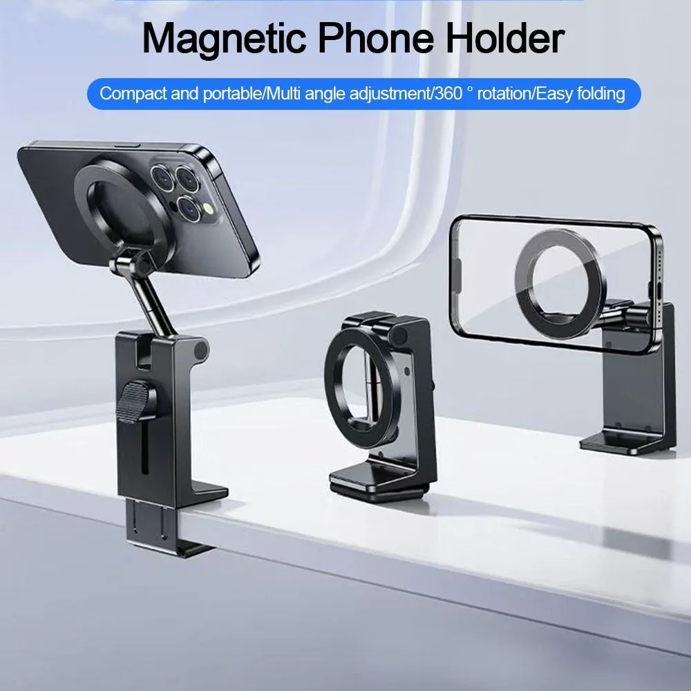 

Portable Rotatable Magnetic Phone Holder Adjustable Mini Adsorption Bracket Stable Foldable Cell Phone Stand for Live Streaming