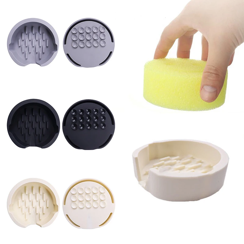 

New Silicone Kitchen Sponge Rack With Suction Cup Frosted Sponge Storage Box With Drain Multi-Functional Dishwashing Sponge Rack