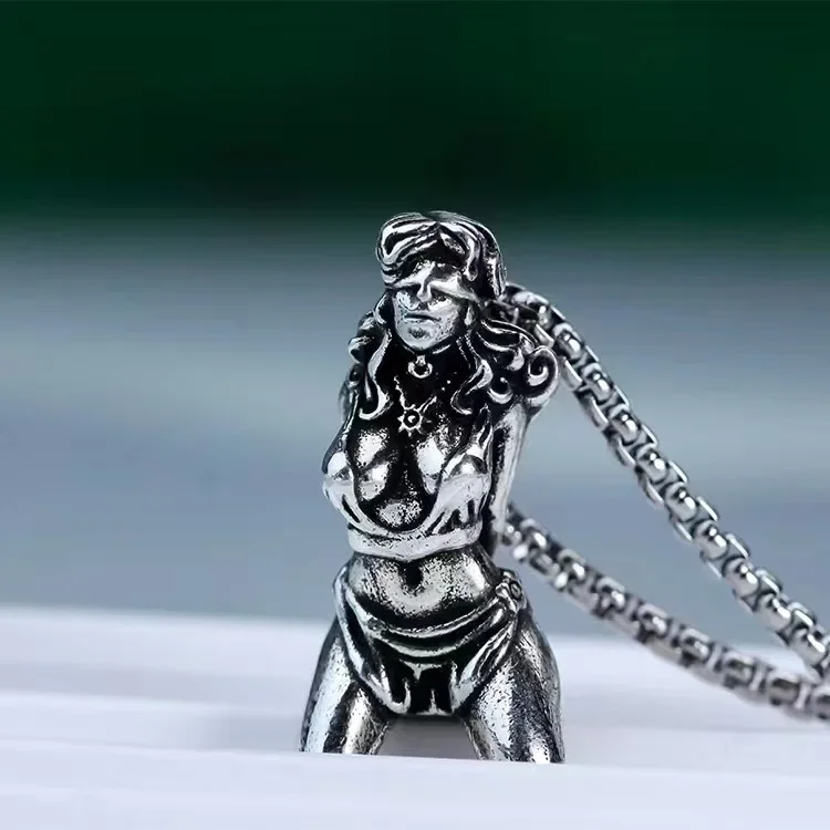 New Fashion Mechanical Beam Naked Girl Goddess Pendant Necklace Men Ladies Couple Personality Charm Party Punk Jewelry Gifts