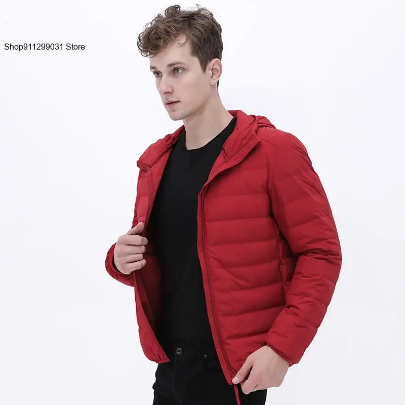 Chaqueta con capucha ultraligera para hombre, chaqueta de plumón impermeable, tela mate cálida, sin costuras, invierno y otoño