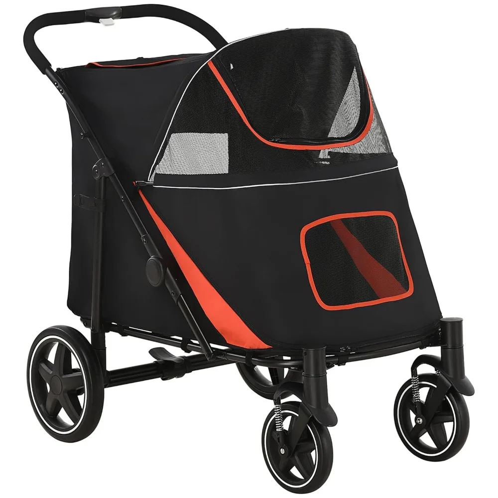 

One - Click Foldable Dog Stroller for Med - Large Dogs, Storage, Shock - Absorbing Smooth Ride, Mesh Window, Safety Leash