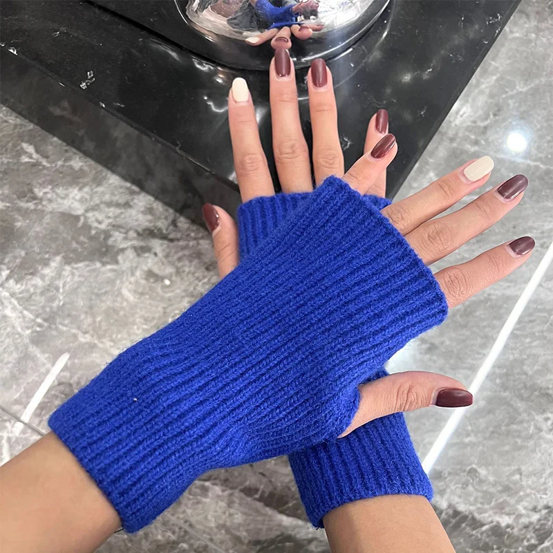 Winter Warm Wool Half Finger Gloves For Women Soft Knitting Arm Fingerless Gloves Writting Warmer Mittens Handschoenen Guantes