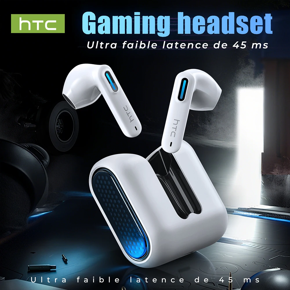 Écouteurs Traducteurs Linguistiques 2026 HTC NE49 TWS – Écouteurs de Jeu à Faible Latence, Son Stéréo HiFi Bluetooth, Appel HD avec Micro
