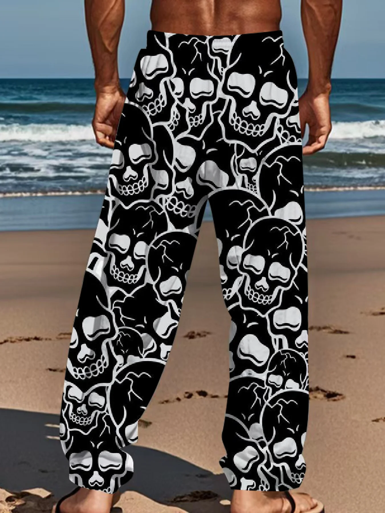 Neu eingetroffen: Gothic Tribal Skull Unisex Straight Leg Hose mit abstraktem Dornenmuster, dunkle Streetwear für Club, Alltag und Freizeit – Detail 5