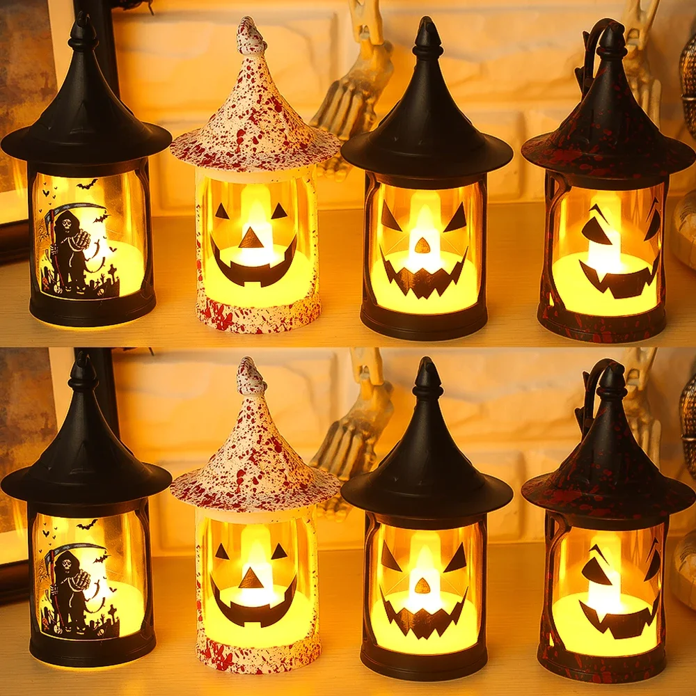 Halloween LED Lamps Vintage Horror Wind Lights Portable Lantern Bar Desktop Ornaments Halloween Party Home Decoration Props