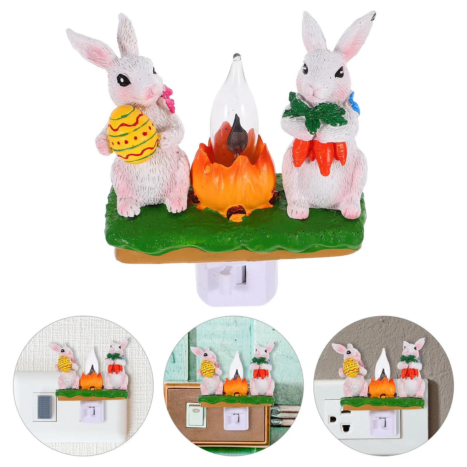 

Easter Bunny Decorative Nightlight Resin Rabbit Flashing Light Cute Bunny Night Lamp Bedroom Fairy Lights Us Plug