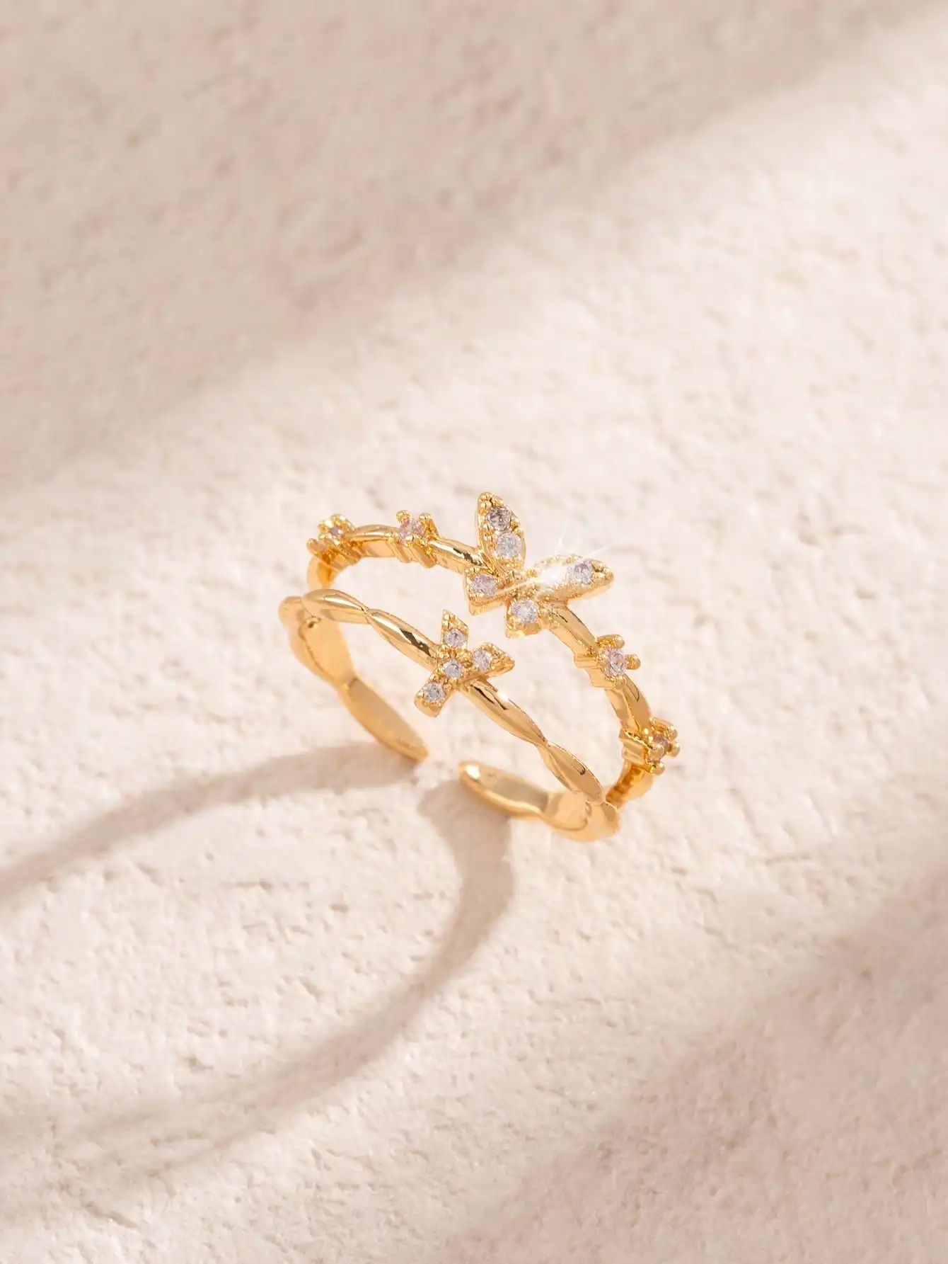 

DOREMI Fashion Light Luxury Double Layer Open Butterfly 26 Letter Ring Women Daily Wear Jewelry Perfect Personalized Ring