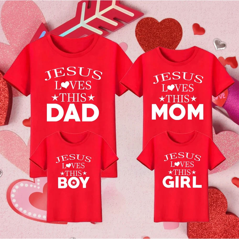 

Valentine's Day Family Matching Outfits Jesus Loves This Mom Dad Daughter Son T-shirt Family Clothes Valentine Family Outfits