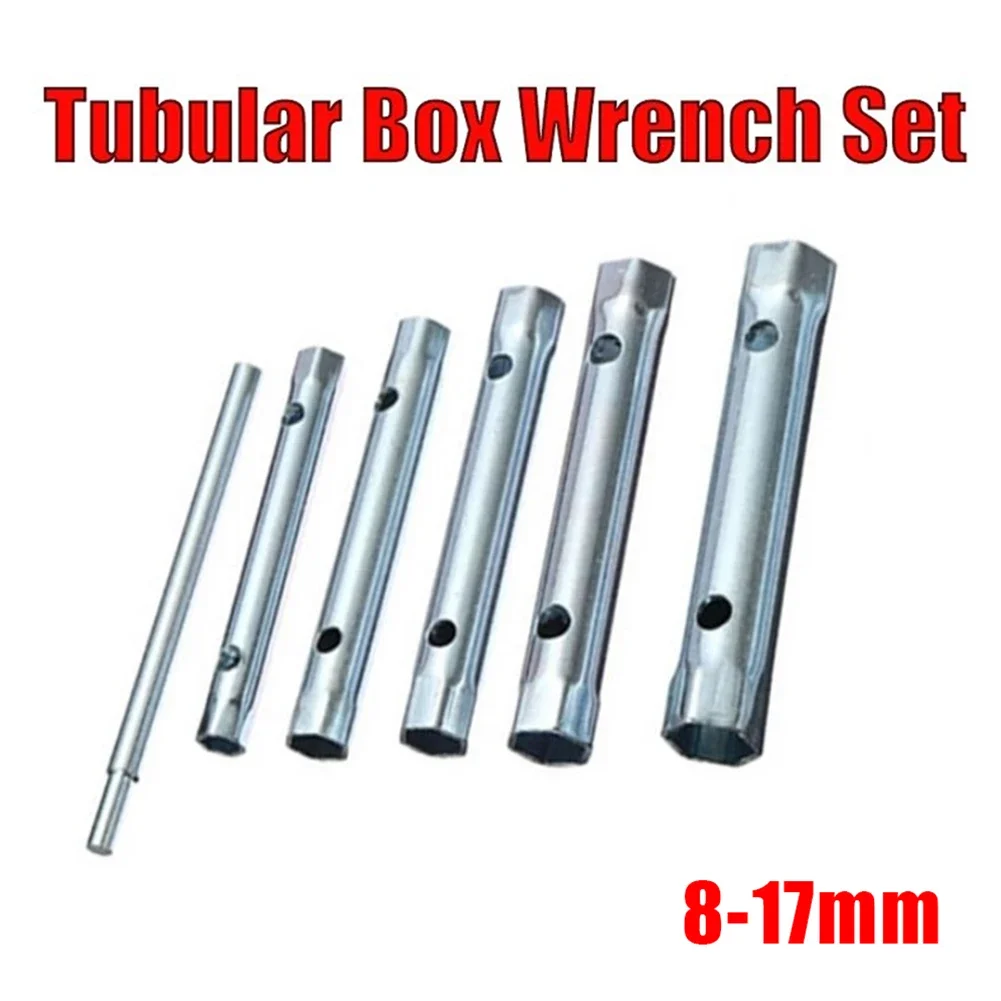 

6pcs 8-17mm Tube Spanner Set Metric Tubular Box Wrench Tube Bar Spark-Plug Spanner Steel Double Ended Automotive Plumb Repair