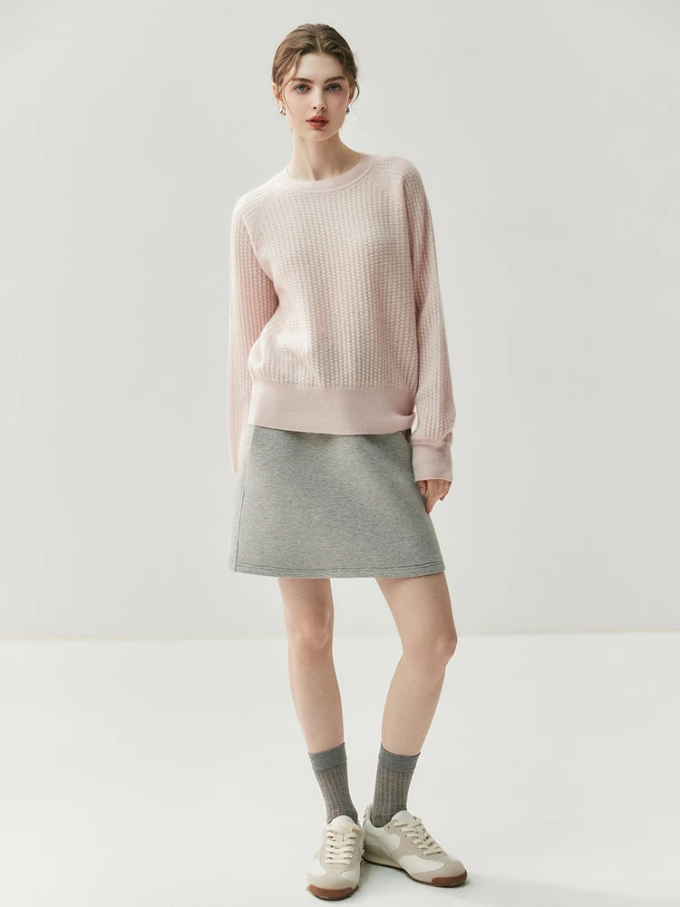 

TLOML Chic Women 100% Cashmere Sweater Autumn Winter O-neck Raglan Sleeve Pullover Casual Style Cashmere Knitwear Soft Comfy Top