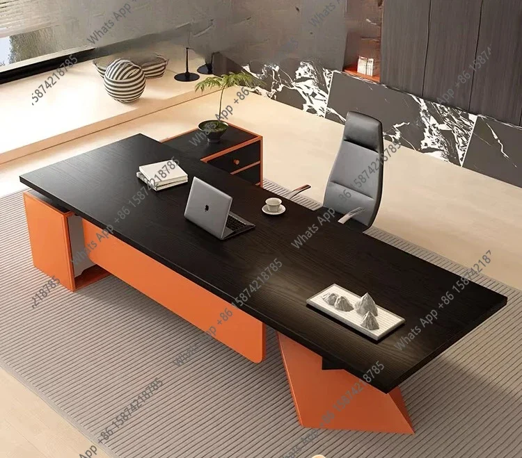 N62 New high-end light luxury solid wood boss table, large class desk with side cabinet desk, president's leadership office desk