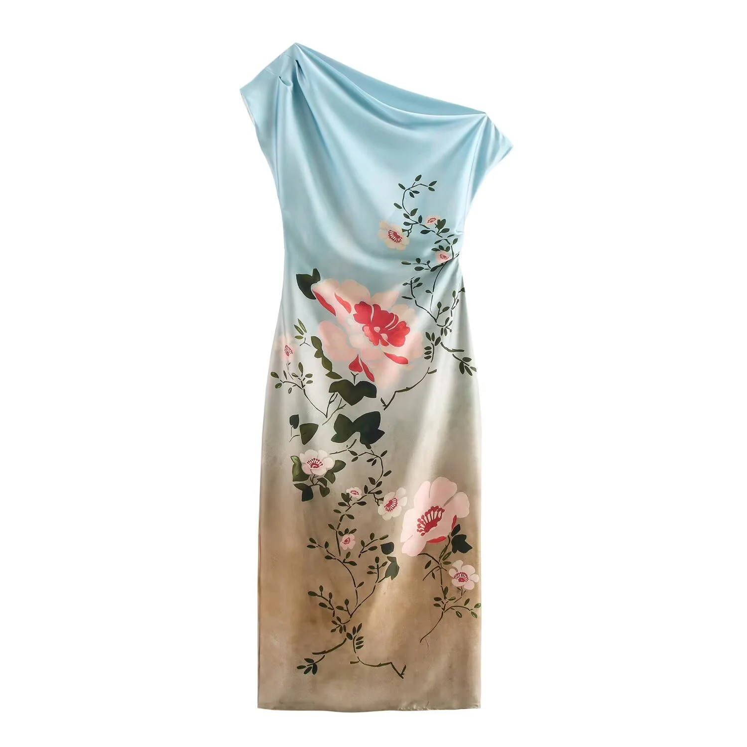 2024 Autumn New Women\'s Clothing Elegant And Fashionable Floral Print Silk Satin Texture Contrasting Long Dress