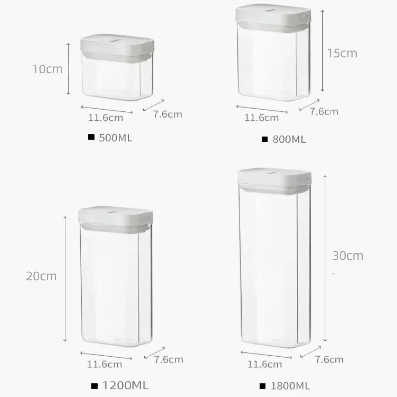 500/800/1200/1800ml Plastic Food Storage Container Refrigerator Noodle Rice Grains Storage Box Kitchen Organizers Accessories