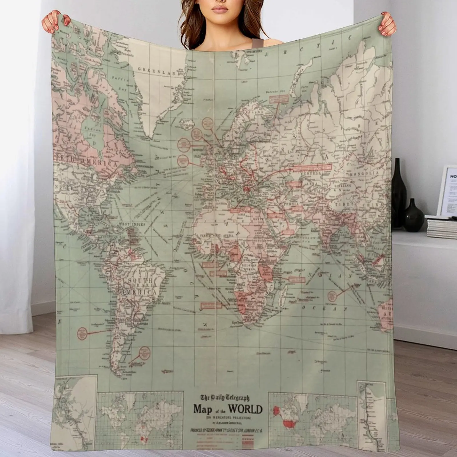 Vintage Map of The World (1918) Throw Blanket for sofa Large Loose Warm Blankets