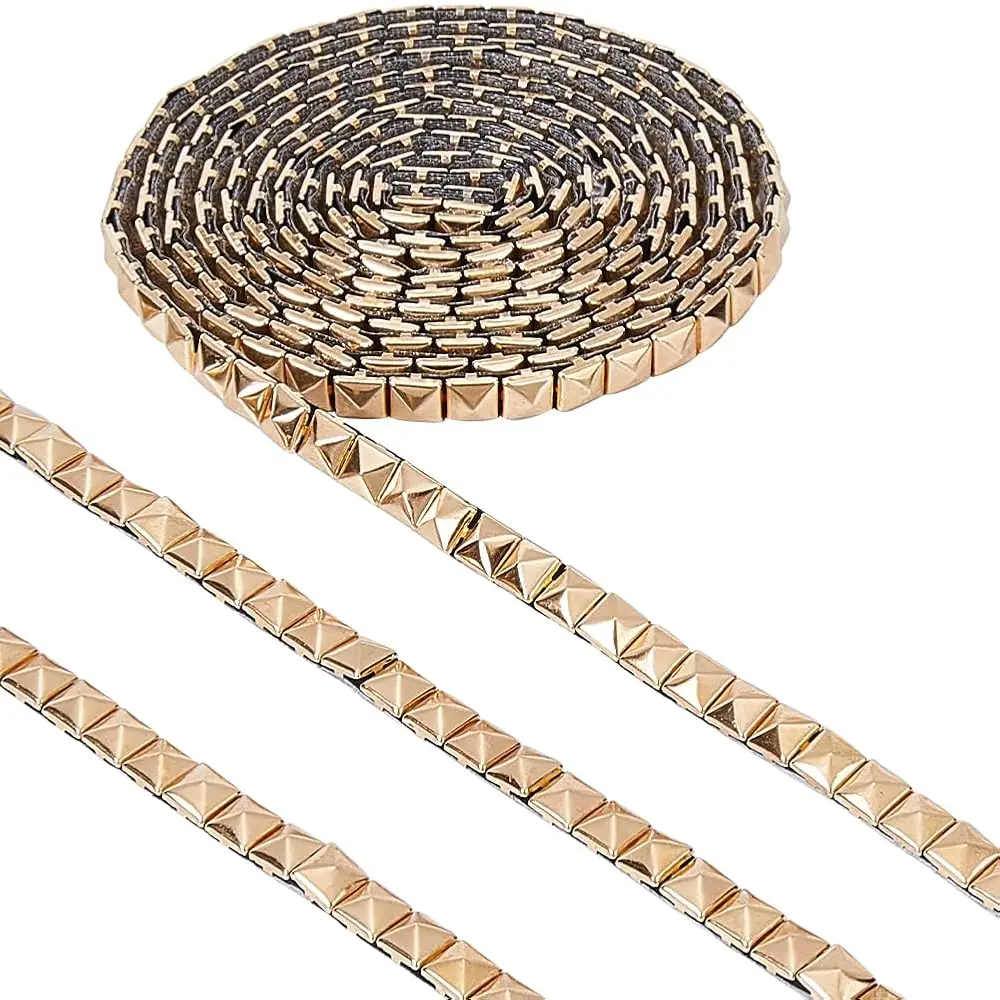 

4.16 Yards 8mm Wide Hot Fix Nailhead Trim Metal Brass Iron on Nailhead Trim Strip Square Pyramid Studded Decorative Upholste