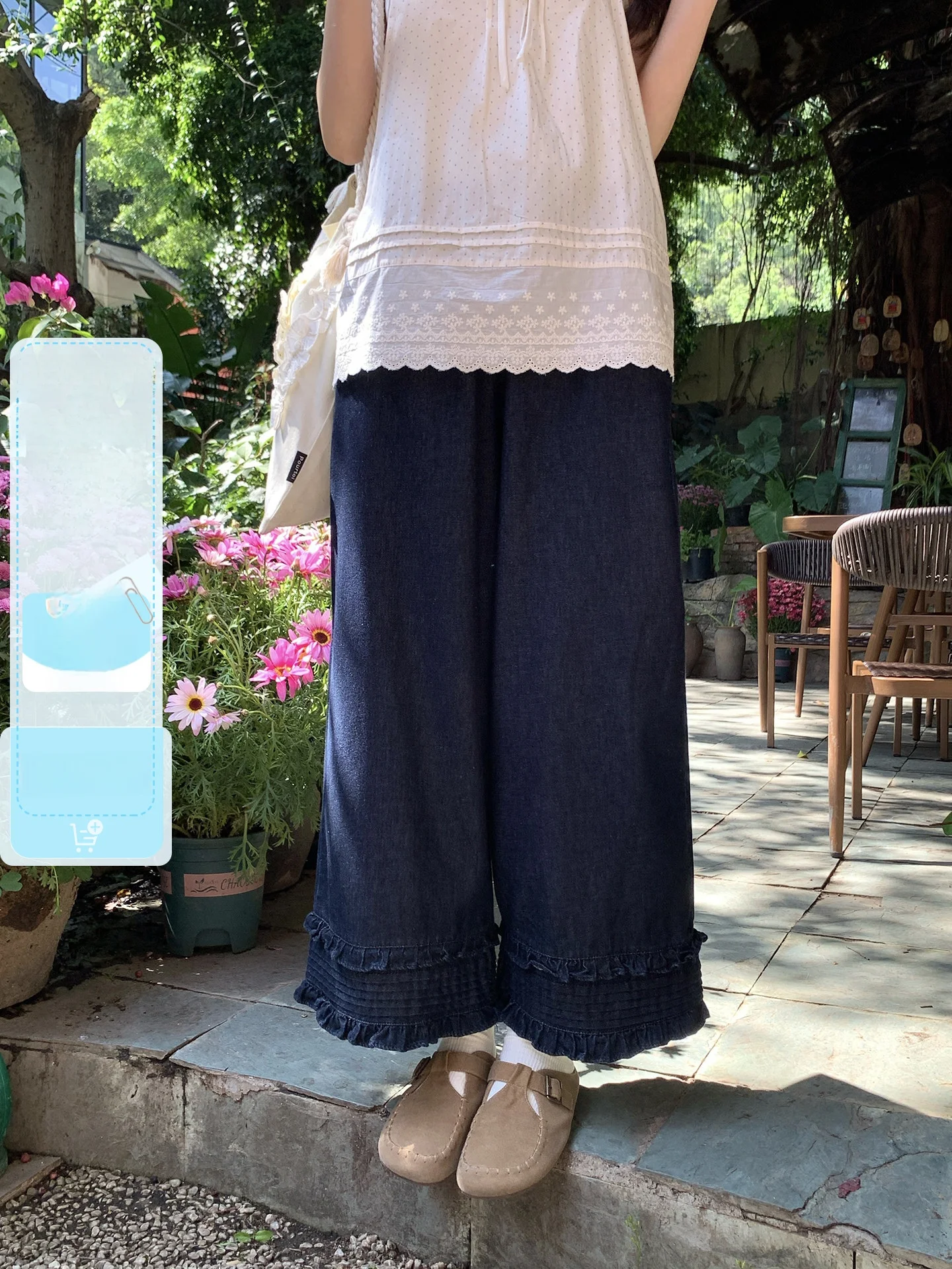 

Hollyii Korean Style Slimming Wide Leg Jeans Loose Nine Points Wooden Sensation Spring New Arrival Women's Denim Pants