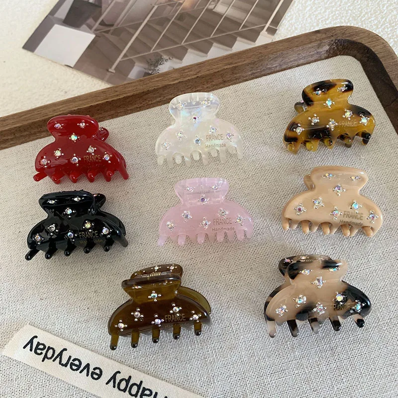 Koreański nowy uroczy 3.5cm Full Star Rhinestone mały półkola spinka do włosów moda octan Top klips z frędzlami akcesoria do włosów — zdjęcie 4