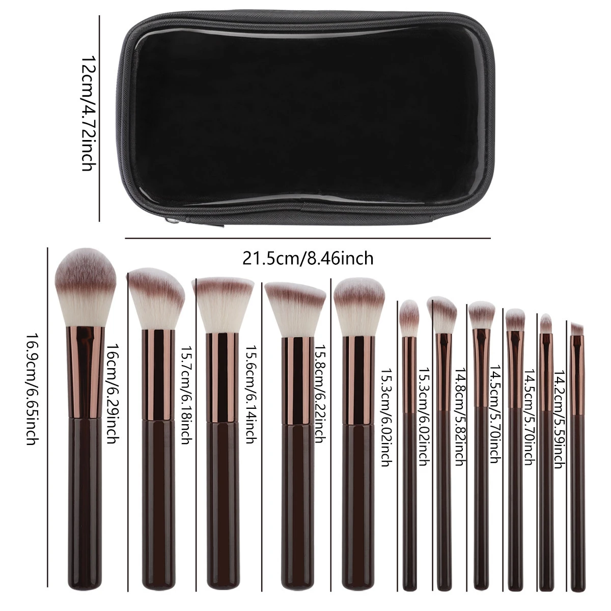11-delige make-upborstelset met opbergtas Inclusief foundationborstel Contourborstel Oogschaduwborstel voor gezichtsoogmake-up