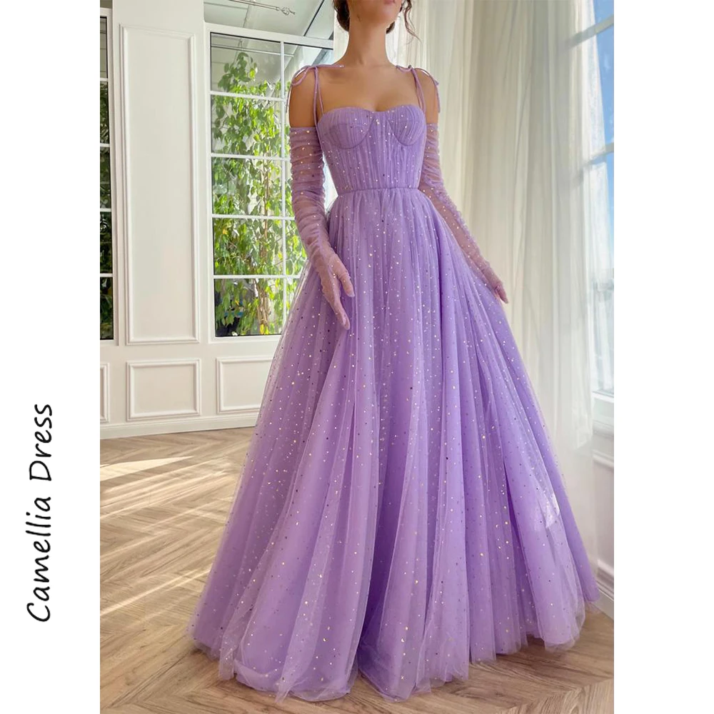 Gaun malam berkilau gaun pesta model A Line romantis gaun Formal kain Tule lembut leher Sweetheart Vestidos De Fiesta الásemi