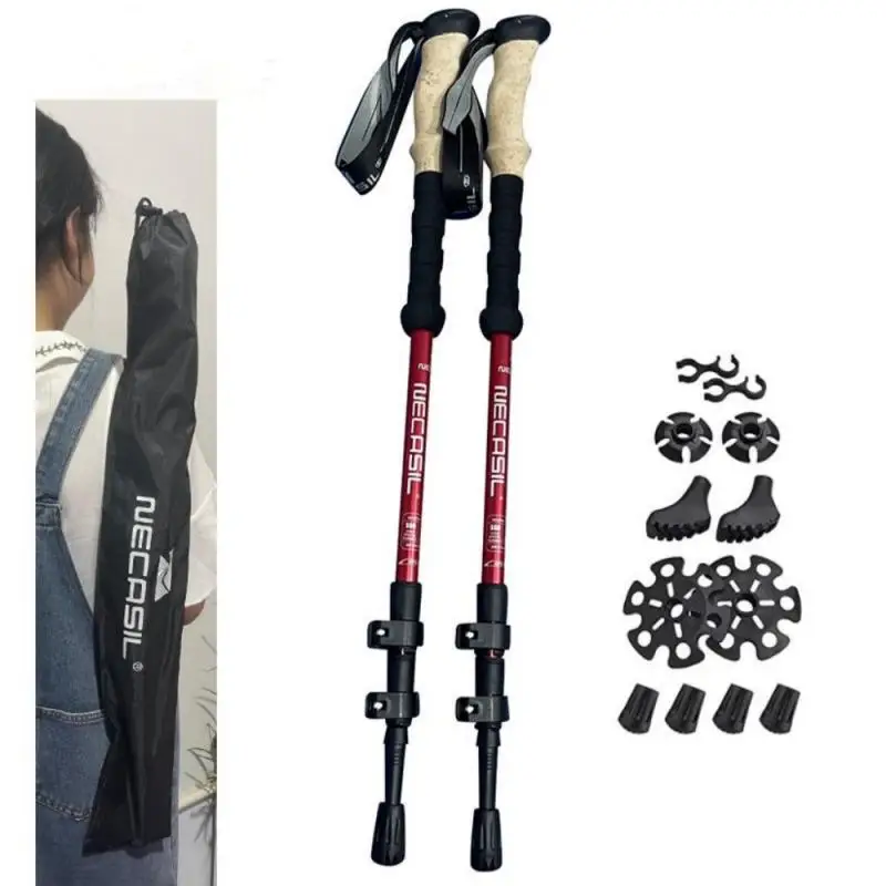 Walking Trekking Poles 2pcs Carbon Fiber Collapsible Telescopic Sticks Lightweight Walking Hiking Stick Climbing Stick