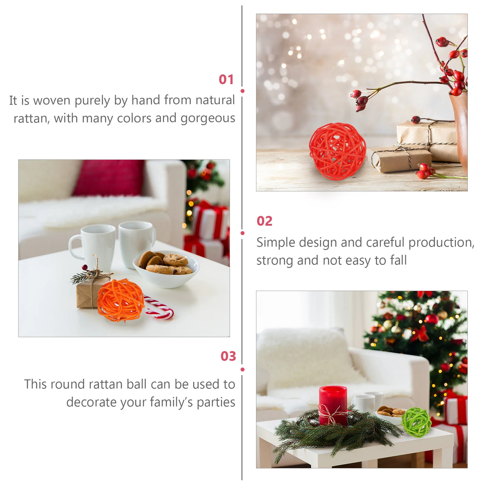 

50Pcs Desktop Photography Props Lightweight Rattan Ball Decor DIY Craft Set for Photo Backdrop Party Wedding Home Decoration