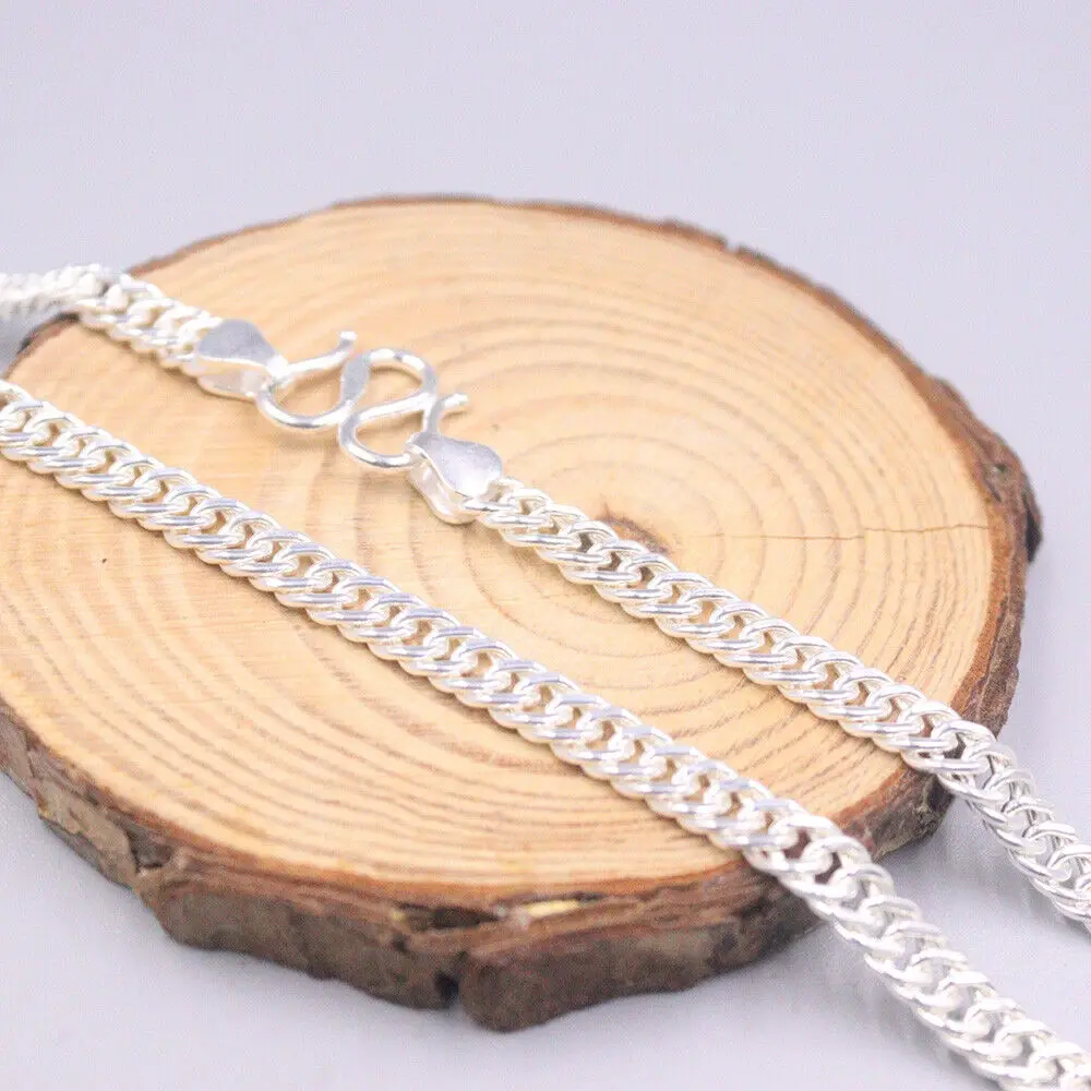 Real 999 Fine Silver Necklace 5.5mm Curb Link Chain 22INCH 30-31g Pure silver999