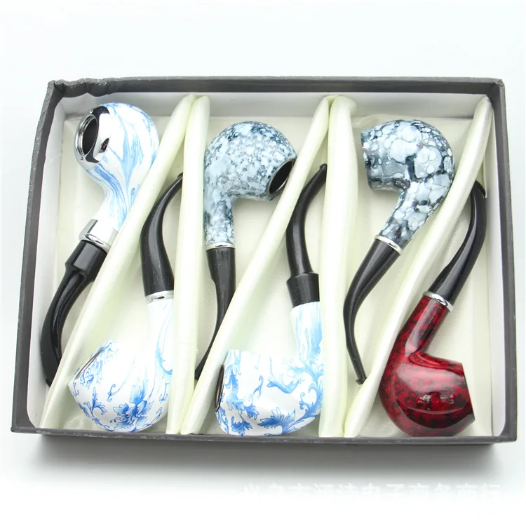 6 Pcs/Set Classic Resin Smoking Pipe Tobacco Cigarette Pipe Tobacco Hand Pipes Gift for Boy Friend