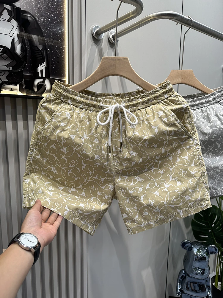 

Pure Cotton Men's orts Summer New Trend Brand Print Tee-Quarter Casual Pants Qui Dry Sports Beach Pants Loose Fit mid W...